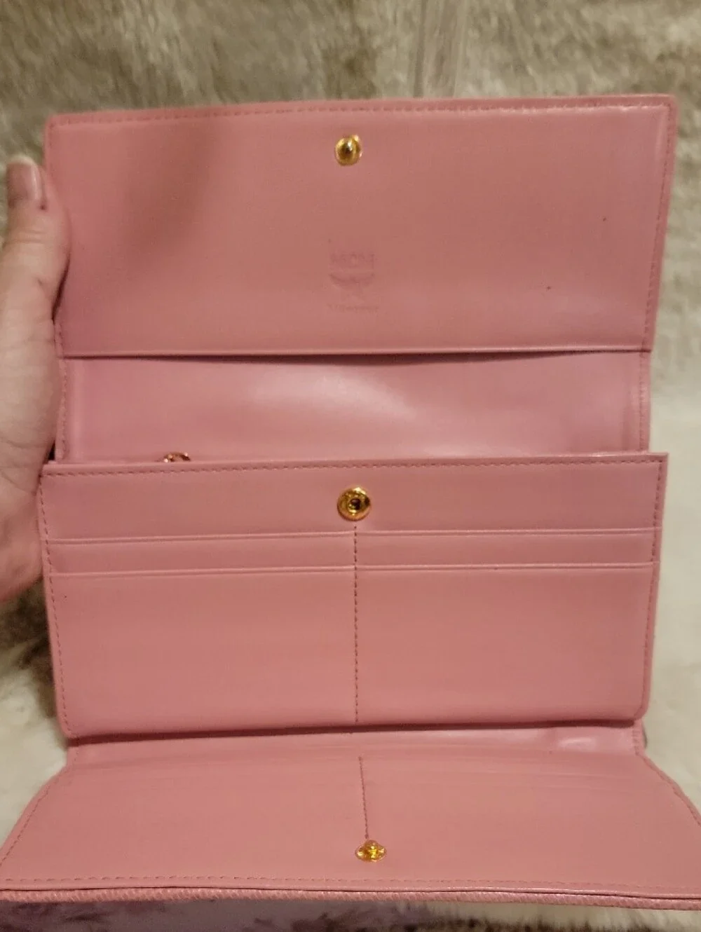 MCM Cream Wallet with Pink, Red and Yellow Stripe Accents